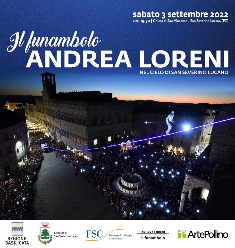 Record-setting tightrope walker over the sky of San Severino Lucano